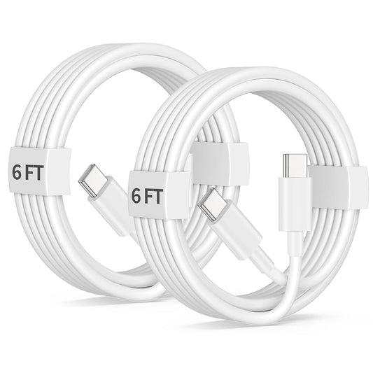USB C to USB C Cable, 2-Pack 60W 6FT Long Type C Charger Cord Fast Charging for iPhone 16/15 Pro Max/Plus/16e Cable, iPad, MacBook, Galaxy S25/S24/S23/S22, Pixel, Moto, Switch, Tablet, Android Phone