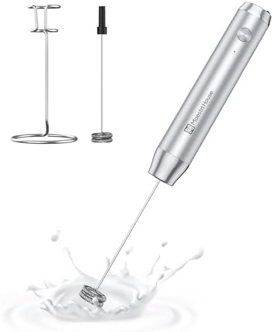 Maestri House Rechargeable Milk Frother, Handheld Electric Foam Maker Waterproof Detachable Stainless Steel Whisk Drink Mixer Foamer with Stand,LunaFro