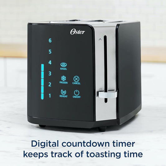 Oster 2-Slice Toaster, Touch Screen with 6 Shade Settings and Digital Timer, Black/Stainless Steel - PuriLite