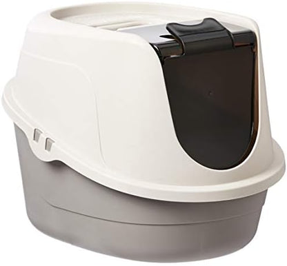 Amazon Basics No-Mess Hooded Corner Easy Clean Cat Litter Box, Triangle, Charcoal, 26 in x 20 in x 23 in