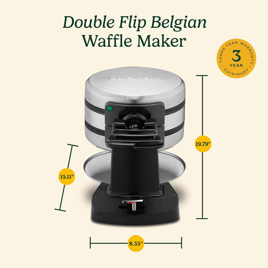 Cuisinart WAF-F40 Double Flip Belgian Waffle Maker, 1400 watts, New Black/Stainless - PuriLite