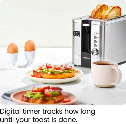 Chefman 2-Slice Digital Toaster, Pop-Up, Stainless Steel, Extra-Wide Slots For Bagels, Defrost, Reheat, Cancel Functions, Removable Crumb Tray, Stainless Steel - Digital