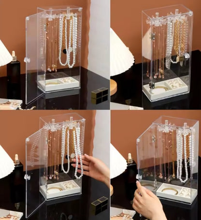 Purilite Select Clear Acrylic Rotating Jewelry Organizer Stand, Large Capacity Necklace Bracelet Display Holder, Dustproof Jewelry Storage Case for Dressing Table - PuriLite