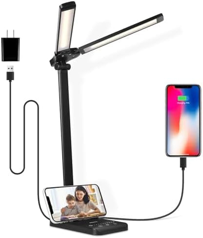 Semlos LED Desk Lamp for Home Office, Eye-Caring Table Light, 25 Lighting Modes, 45 Min Auto Timer, Touch Control, Dimmable, White