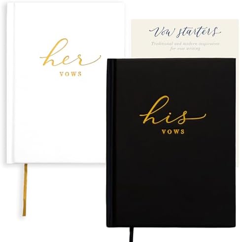 Wedding Vow Books His and Hers – Perfectly Sized, Hardcover Vow Booklets with Gold Foil Lettering – Vows Book Her & Him, Wedding Essentials Idea, Wedding Registry Gifts (Black Ivory, Gold)