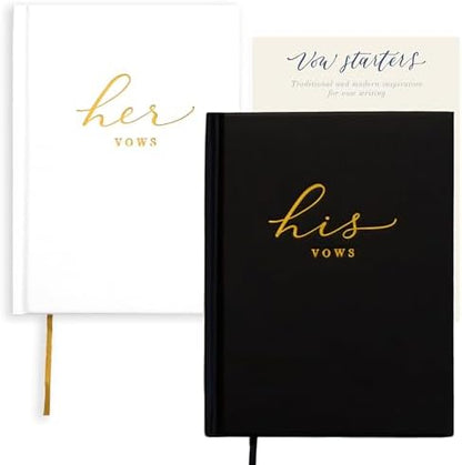 Wedding Vow Books His and Hers – Perfectly Sized, Hardcover Vow Booklets with Gold Foil Lettering – Vows Book Her & Him, Wedding Essentials Idea, Wedding Registry Gifts (Black Ivory, Gold)