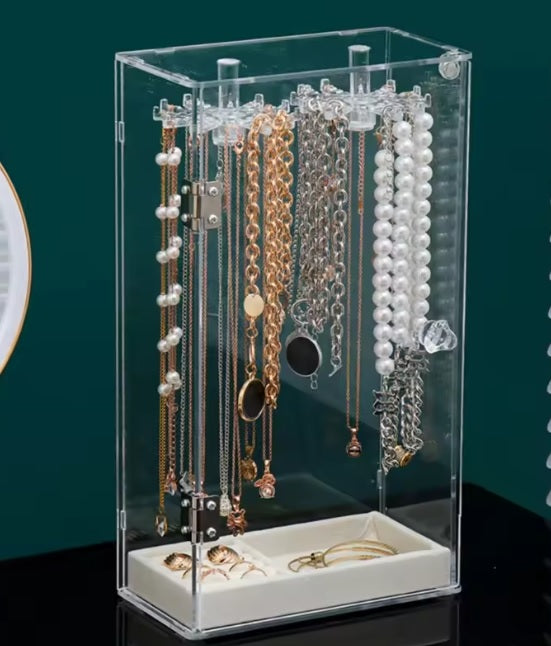 Purilite Select Clear Acrylic Rotating Jewelry Organizer Stand, Large Capacity Necklace Bracelet Display Holder, Dustproof Jewelry Storage Case for Dressing Table - PuriLite