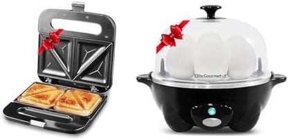 Elite Gourmet ESM-2207SS# Stainless Steel Sandwich Panini Maker Grilled Cheese Machine Tuna Melt Omelets Non-stick Cooking Surface, 2 Slice, 750 Watts, Stainless Steel