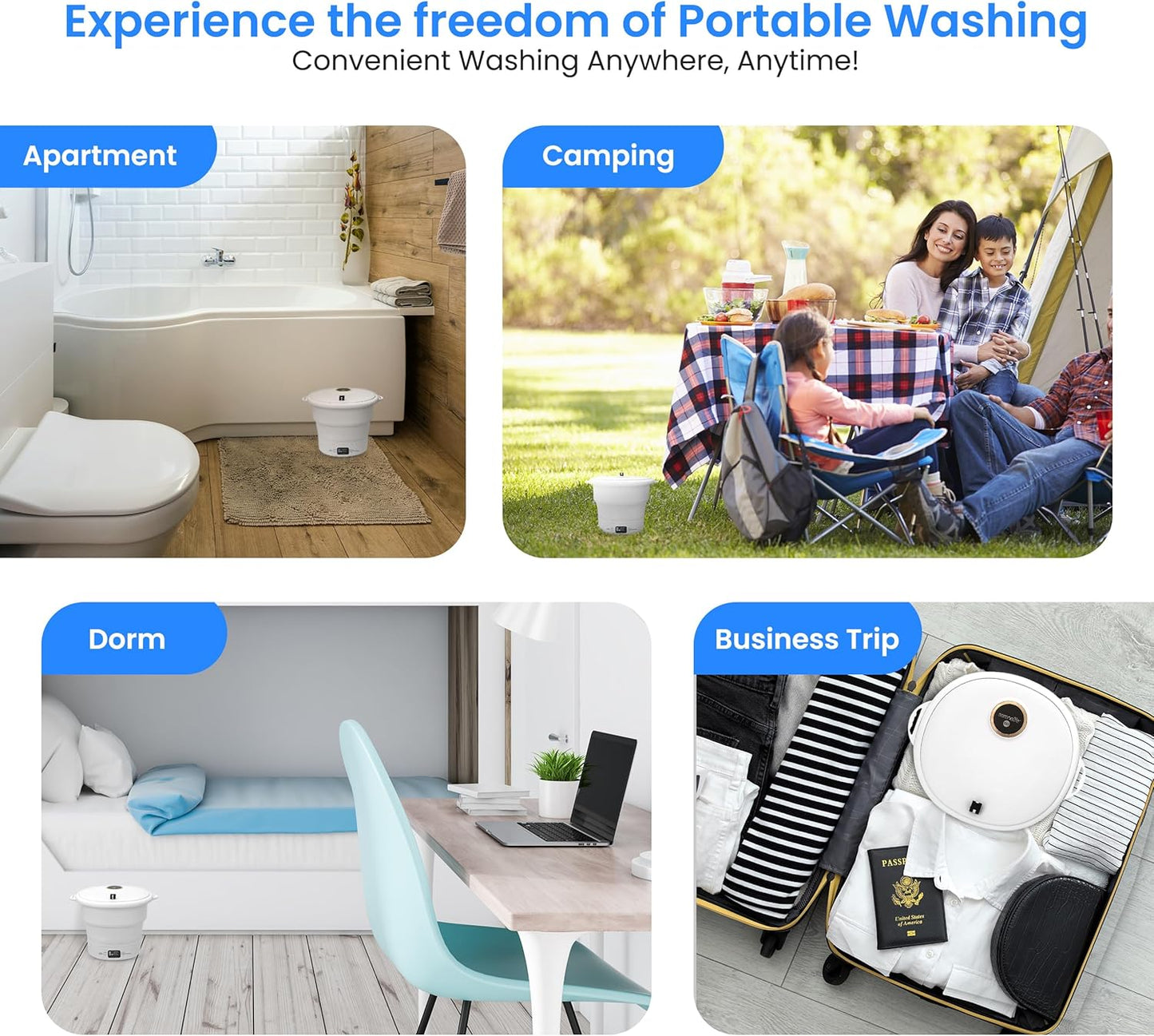 SereneLife Portable Mini Washing Machine – Compact, Foldable Washer for Travel, Dorms, and Camping – Semi-Automatic, Energy-Saving Design – Includes Power Cord & Lid Cover, White