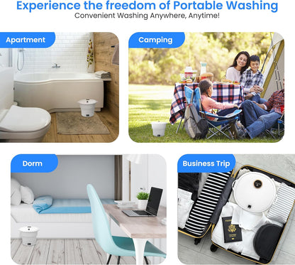 SereneLife Portable Mini Washing Machine – Compact, Foldable Washer for Travel, Dorms, and Camping – Semi-Automatic, Energy-Saving Design – Includes Power Cord & Lid Cover, White