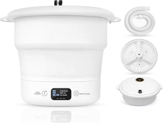 SereneLife Portable Mini Washing Machine – Compact, Foldable Washer for Travel, Dorms, and Camping – Semi-Automatic, Energy-Saving Design – Includes Power Cord & Lid Cover, White