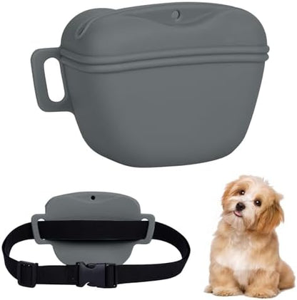 Dog Treat Pouch for Training, Silicone Magnetic Closure Dog Treat Bag Portable Treat Pouch with Belt, Waterproof Small Treat Bag for Dog Training, Dog Walking (Gray)