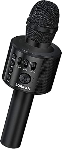 BONAOK Wireless Bluetooth Karaoke Microphone,3-in-1 Portable Instrument Wireless Microphone Mic Speaker Machine Home Party Birthday for All Smartphones（Black）