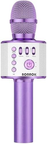 BONAOK Wireless Bluetooth Karaoke Microphone,3-in-1 Portable Instrument Wireless Microphone Mic Speaker Machine Home Party Birthday for All Smartphones（Black）