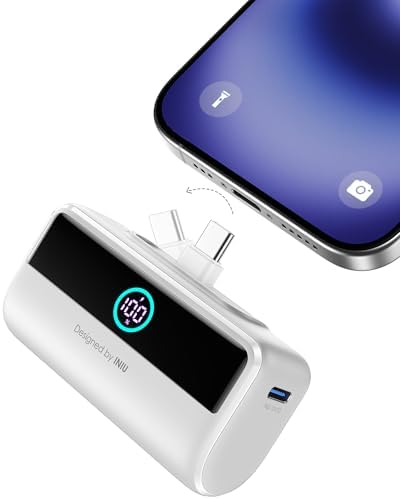 INIU Compact Portable Charger, 5500mAh Power Bank with Build-in USB-C Connector, 22.5W PD Fast Charging Powerbank, Family Flight Cruise Ship Essential Phone Charger for iPhone 16 15 Samsung, Orange