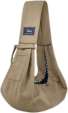 Cuby Adjustable Dog Cat Sling Padded Hard Bottom Pet Carrier Sling Soft Carrying Puppy Bag for Small Dogs Cats Outdoor Travel (Grayish-White)
