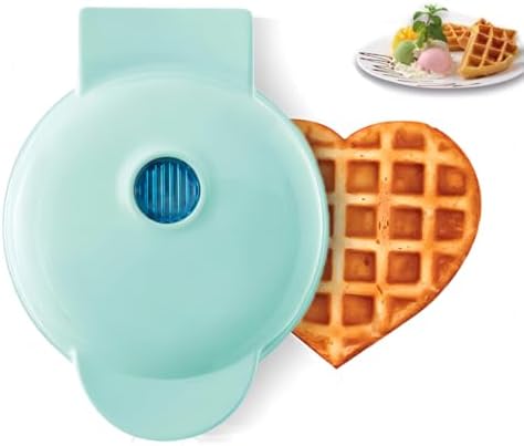 Mini Maker Waffle Maker 5“ Non-Stick Waffler Iron Stuffler Stuffed Wafflera Adjustable Browning Control, Heart, Azure