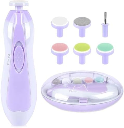 Qunlions life Electric Nail File Drill for Baby, No Sharp Claws Hurt, 6 in 1 Safety Cutter Trimmer Clipper for Toes and Fingers (Blue)