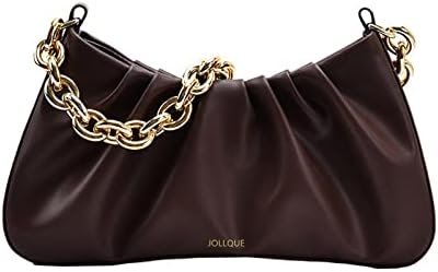 JOLLQUE Shoulder Bag for Women,Small Leather Handbag Purse,Gold Chain Evening Clutch