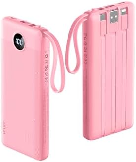 VRURC 10000mAh Power Bank Built-in Cables, Portable Charger with LED Display, Slim Intelligent Travel Battery Pack with Cords, 5 Output Dual Input Phone Charger for Cell Phone Smart Devcies-Blue