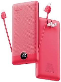 Portable Charger Built-in Cables and AC Wall Plug, VRURC USB C Power Bank 10000mAh, [2025 Upgraded Version] Phone Charger Compact Lightweight External Battery Pack for Smart Phones,Navy Blue
