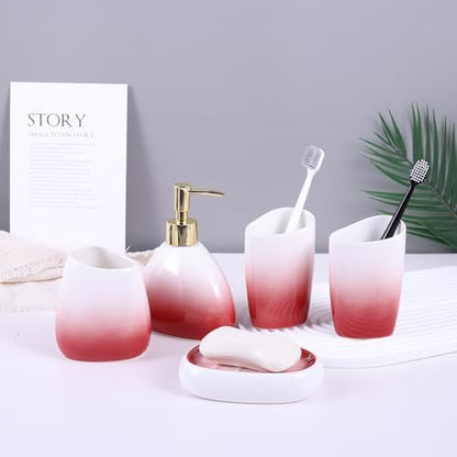 White Bathroom Accessories Set,Modern Countertop Bathroom Decor,Luxury 6 Piece Bathroom Accessory Set,Complete with Soap Dispenser,Toothbrush Holder,Tumbler,Tray