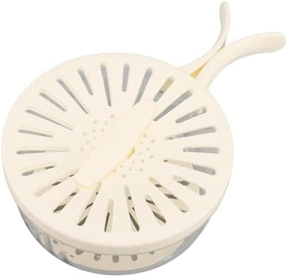Fruit Vegetable Draining Bowl, Kitchen Strainer with Foldable Handle, Lid, Drain Tray, Rotating Fruit and Vegetable Washing Colander for Salad Mixing, Fruit Washing (White)