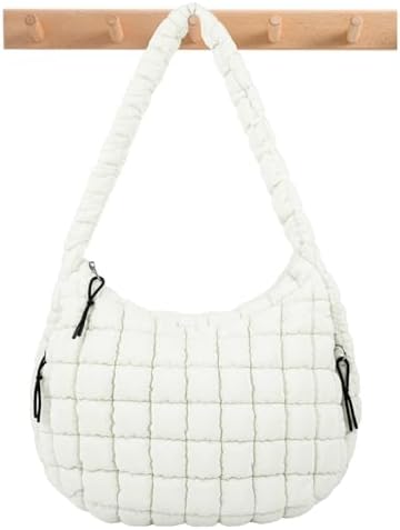 Quilted Puffer Tote Bag Large Crossbody Shoulder Bag with Zipper, Nylon Hobo Oversized Handbag