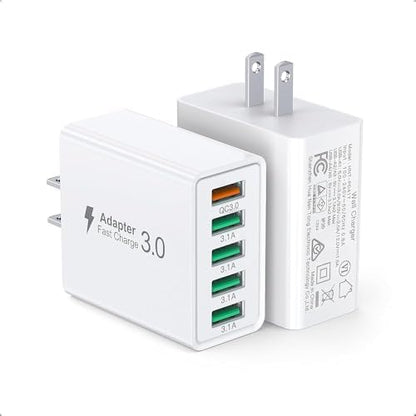 50W USB Wall Charger Block,2Pack 5-Port Charger Fast Charging Block QC 3.0 Multiport Box Brick Cube USB A Wall Plug for iPhone 16/15/14 Pro Max Plus, iPad,Galaxy, LG, Moto, Android Phones,AirPorts