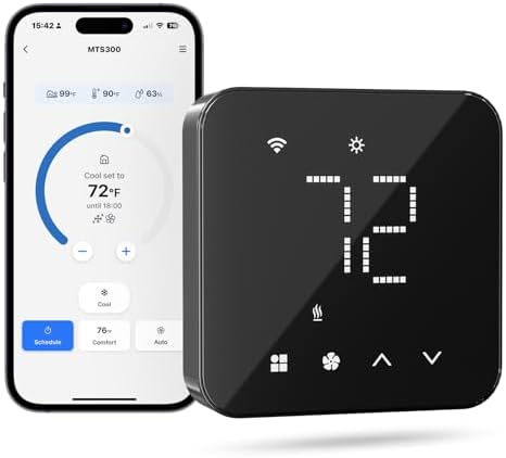 meross Smart Thermostat for Home, WiFi Thermostat Works with Matter, Alexa, Apple Home, Google Assistant, App Voice Control, 7x24h Scheduling, Energy Saving, C-Wire Required