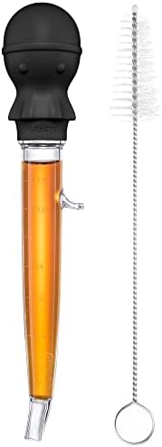 U-Taste 1.5oz Angled Turkey Baster - 228.2ºF Heat Resistant Food Grade Silicone Large Octopus Bulb Baster Set with Cleaning Brush for Cooking Basting Meat Poultry Beef Chicken (Black)