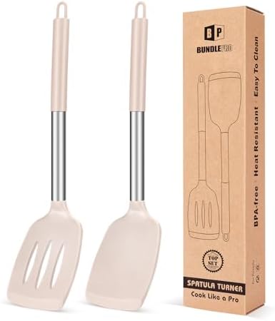 Pack of 2 Silicone Slotted Spatula,Non Stick Solid Kitchen Turner, High Heat Resistant BPA Free Cooking Utensils for Fish, Eggs, Pancakes（Black
