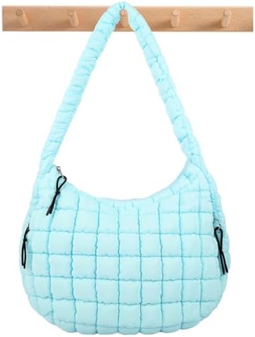 Quilted Puffer Tote Bag Large Crossbody Shoulder Bag with Zipper, Nylon Hobo Oversized Handbag