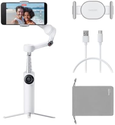 Insta360 Flow 2 White Gimbal Stabilizer for Smartphone - Foldable AI Phone Gimbal, AI&Multi-Person Tracking, Built-in Tripod/Selfie Stick, Remote Control, iPhone/Android Phone Stabilizer, Travel&Vlog
