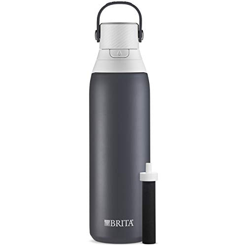 BRITA Stainless Steel Water Bottle with Filter, 591 mL Premium Double Insulated Water Bottle, Rose