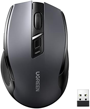 UGREEN Wireless and Ergonomic Mouse, 2.4G with 49Ft Connection, 4000 DPI 6 Buttons Auto-Sleep Mode, Compatible with Laptop PC Mac Computer Chromebook MacBook, Dark Grey