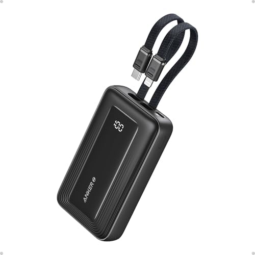Anker Zolo Power Bank, 10,000mAh 30W Max Fast Portable Charger with Built-in USB-C and MFi Certified Lightning Cables, USB-C&A, Battery Pack for iPhone 16/15 Series, MacBook, Galaxy (White)