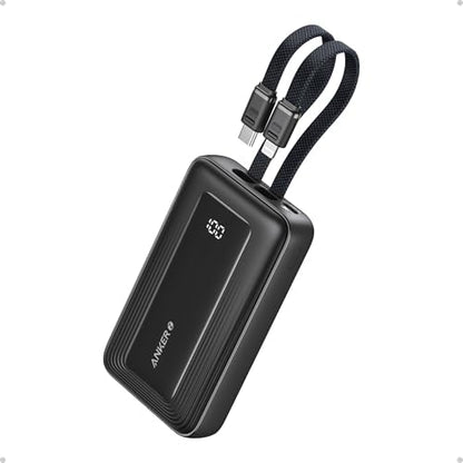 Anker Zolo Power Bank, 10,000mAh 30W Max Fast Portable Charger with Built-in USB-C and MFi Certified Lightning Cables, USB-C&A, Battery Pack for iPhone 16/15 Series, MacBook, Galaxy (White)