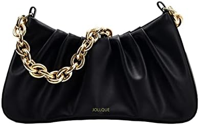 JOLLQUE Shoulder Bag for Women,Small Leather Handbag Purse,Gold Chain Evening Clutch
