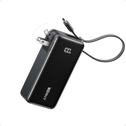 ANKER Nano 3-in-1 Power Bank, Foldable AC Plug, 10,000mAh, 30W Two-Way Fast Charging, Built-in Lightning Cable (Not for iPhone 16/15 Series), Compatible with iPhone 14 Series, AirPods, and More