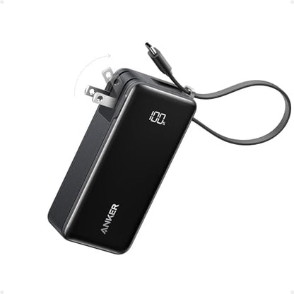 ANKER Nano 3-in-1 Power Bank, Foldable AC Plug, 10,000mAh, 30W Two-Way Fast Charging, Built-in Lightning Cable (Not for iPhone 16/15 Series), Compatible with iPhone 14 Series, AirPods, and More