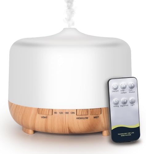 Multifunctional Essential Oil Diffuser - 500ML Aromatherapy Diffuser with Remote Control Two Mist Modes Humidifier Eight LED Lights Auto Shut-Off Safety Switch for Home Bedroom Office