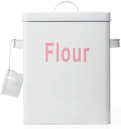 YOUEON 10 Lbs Metal Rice Storage Container, Square Rice Canister with Lid and Measuring Scoop, Countertop Sealed Food Storage Container for Cereal, Beans, Pet Food, White