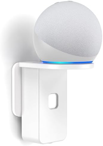 PlusAcc Wall Mount for Dot 5th & Dot 4th Gen & Pop & Google Nest Mini - Upgraded Alexa Dot 5th/Dot 4th Gen Outlet Holder Stand Shelf Accessories with Cable Management, No Drilling Required (White)