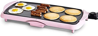 GreenLife Healthy Ceramic Nonstick, Extra Large 20" Electric Griddle for Pancakes Eggs Burgers and More, Stay Cool Handles, Removable Drip Tray, Adjustable Temperature Control, PFAS-Free, Soft Pink