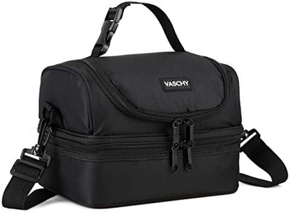VASCHY Lunch Box Bag Men, Insulated Two Compartments Bento Cooler Bags for Adults/Women/Kids for School,Daycare,Kindergarten,Picnic Black