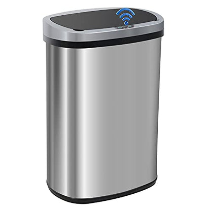 13 Gallon 50 Liter Garbage Can Kitchen Trash Can with Lid Automatic Sensor Touch Free Stainless Steel Waste Bin for Bathroom Bedroom Home Office,Black