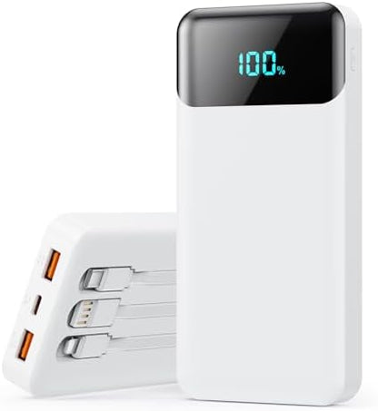 Power Bank 40800mAh Portable Charger with 3 Built-in Cable,25W PD USB C in&Out Power Bank Fast Phone Charging,QC4.0 LED Display Portable Battery Pack Compatible with iPhone 16/15,Samsung Android-Black