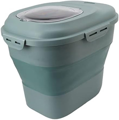 Collapsible Rice Food Container with Measuring Cup and Locking Lid for Pantry Organization 110lb Plastic 1 Unit (Green)