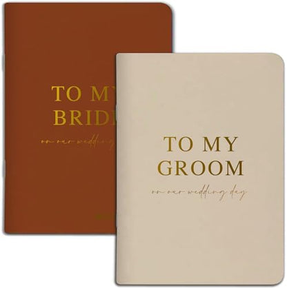 Wedding Vow Books His and Hers, Gold Foil Lettering & Keepsake Sleeve, Wedding Day Essentials, Beautiful His and Hers Gifts for The Bride and Groom (Cream & Cream)